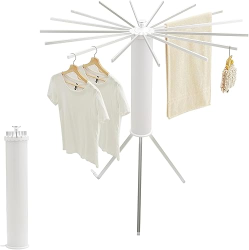 RUMOSE Trípode de secado de ropa plegable y portátil, para ahorrar espacio, de aluminio, con 16 postes, plateado y blanco, para el suelo, plegable,