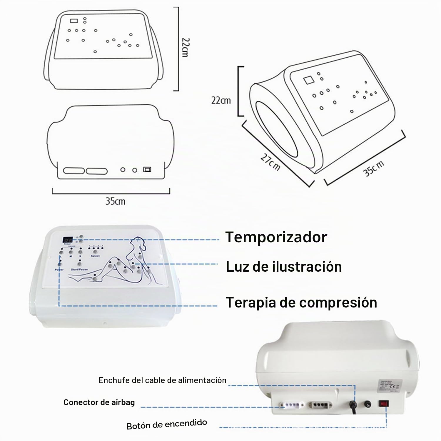 Máquina de Drenaje Linfático Presoterapia Profesional,4 Programas,16 Airbag,Adelgazamiento Corporal,Alivio Dolor Muscular,Máquina Compresión Piernas 3 En 1 Masajeadores Pies
