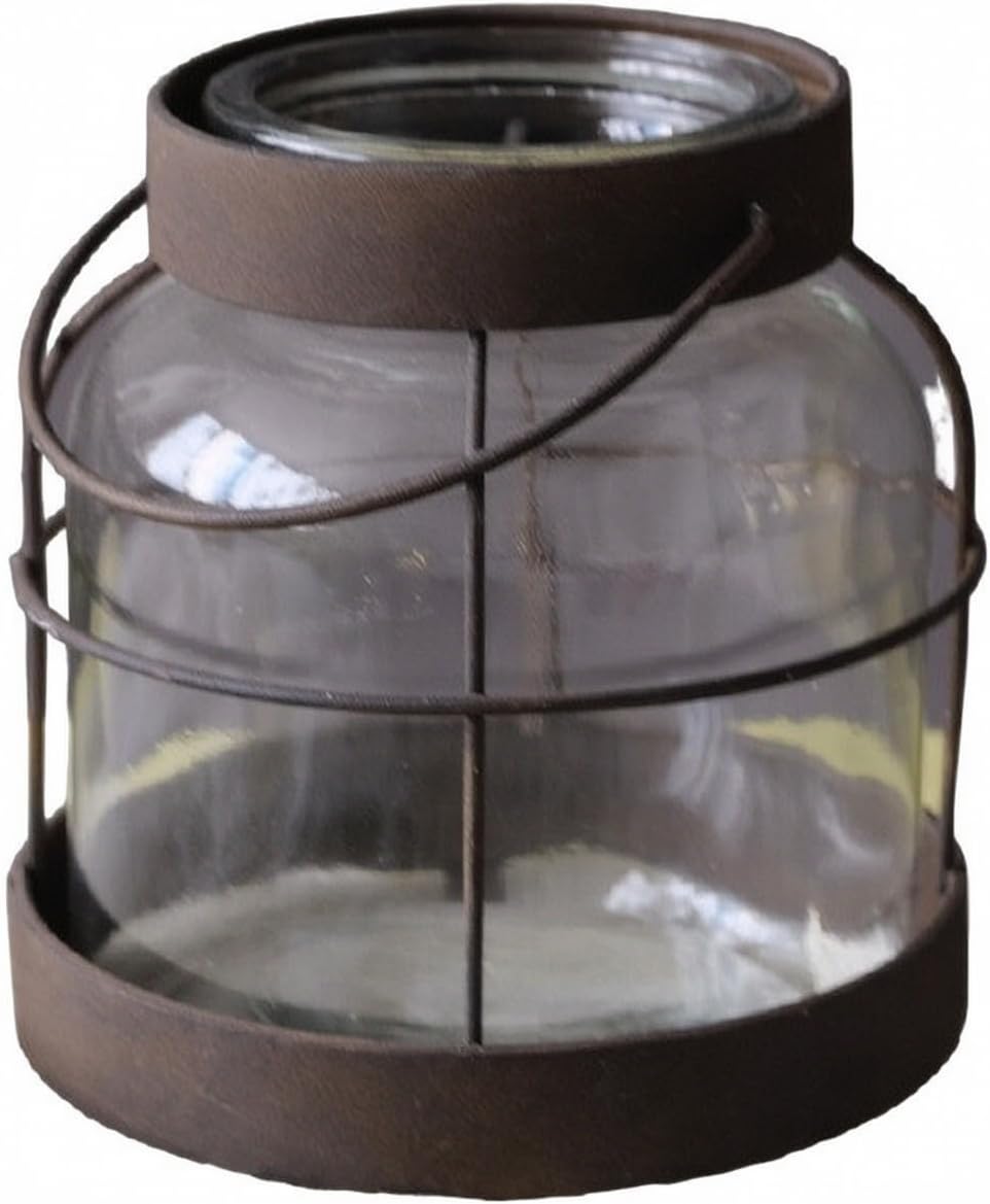 Decorative Glass Vessel with Iron Frame | Rustic, Versatile, Candle Holder with Glass Cylinder, for Dining Table