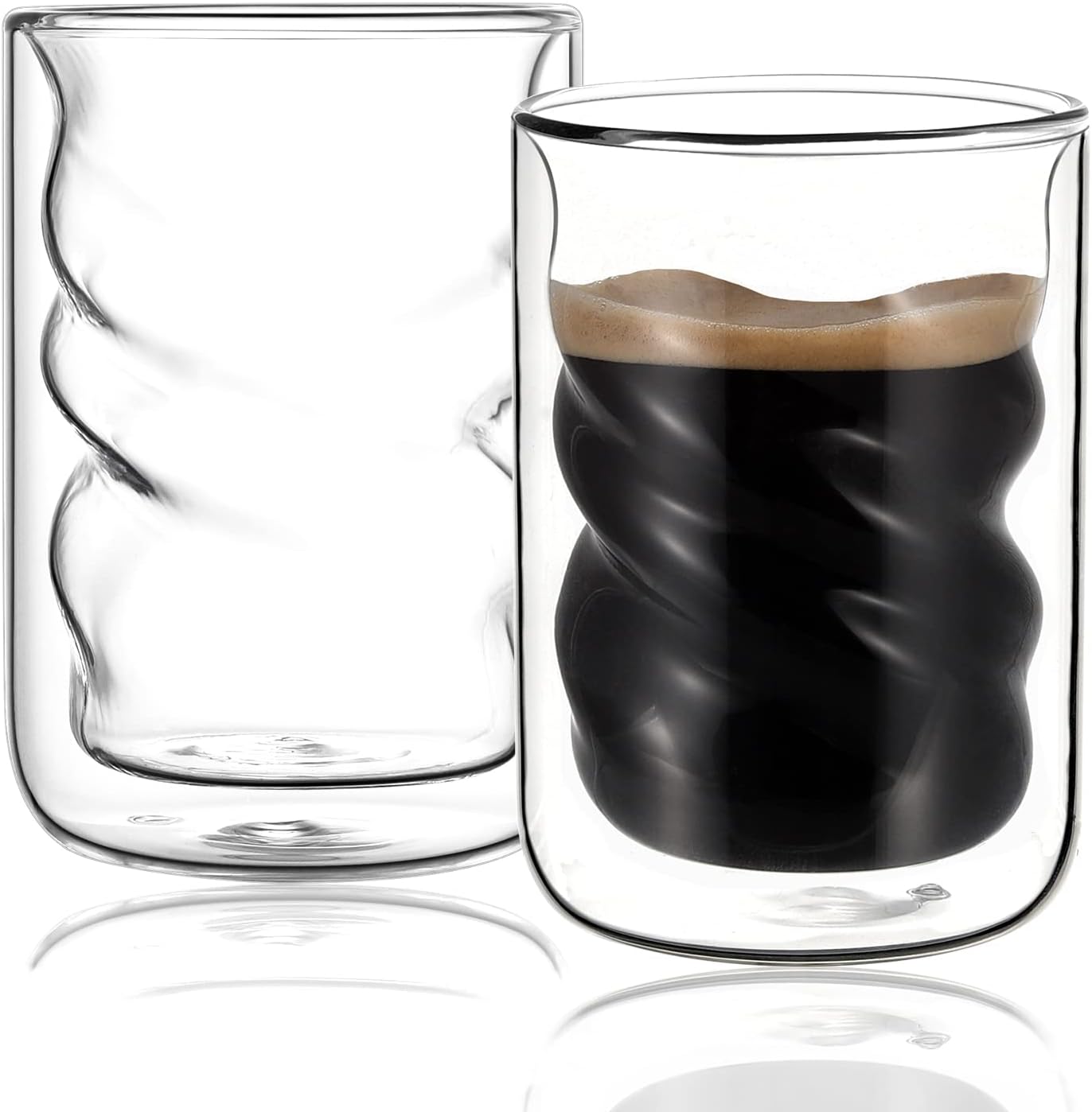 VEVOK CHEF Espresso Glass Cups Double Wall Glass Coffee Mug 8 OZ Insulated Clear Coffee Glass Cup Whiskey Glasses Wine Cups Drinking Glasses Cappuccino Cup Tea Glass Cocktails Latte Cups