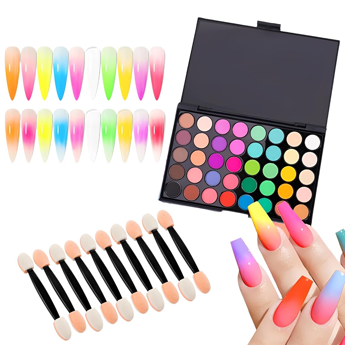 YUZNA 40 Couleurs Poudre à Ongles Pigmentée, Ombre Poudre Pailletée pour Nail Art, Décoration DIY Ongles, Livré avec 10 Pinceaux