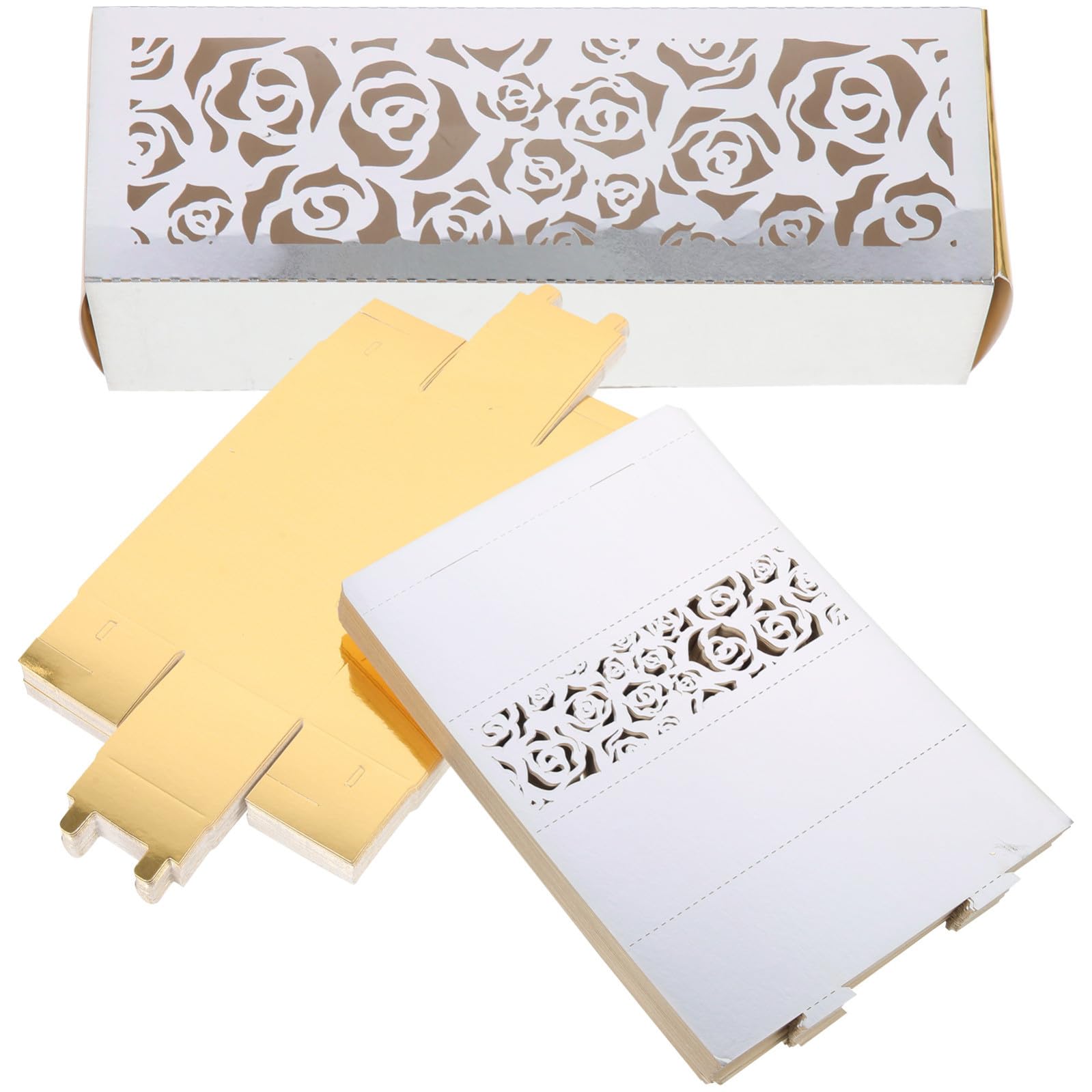 PLAFOPE Scatoline Portaconfetti 50 Pezzi Pratiche ed Eleganti Scatole di Carta Motivo a Rosa Inciso in Colore Argento per e Regali per Matrimonio