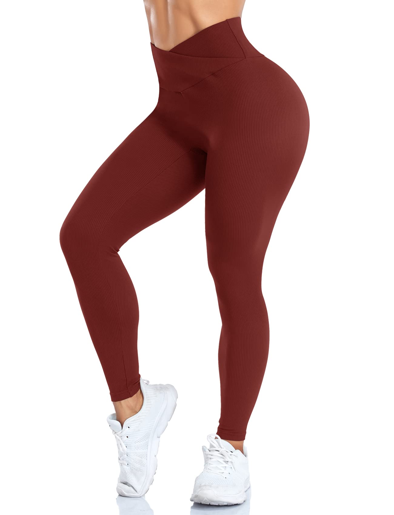 SEASUM Women's Crossover Legging Butt Lifting High Waisted Workout Running Cycling Yoga Tummy Control Pants Non See Through