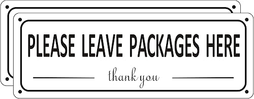 Letrero de metal con texto en inglés Please Leave Packages Here (2 unidades) (idioma español no garantizado), instrucciones (idioma español no