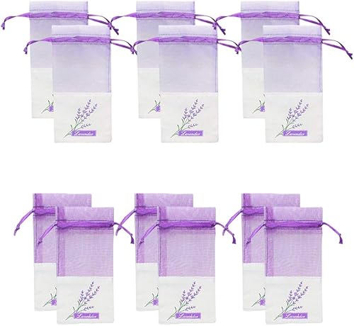 Sachet - Bolsas vacías de tela de lino, bolsas de gasa de organza para lavanda, especias y hierbas (12 bolsas con cordón morado)