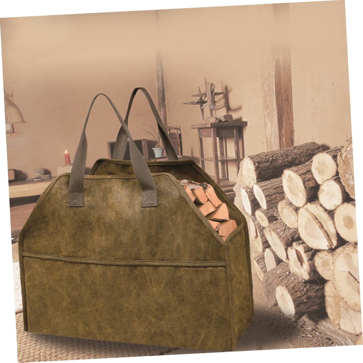KOMBIUDA Borsa in Tela 16 Ann Canvas per Legna da Ardere Resistente e Pratica Design Semplice, per Campeggio e Lavori Domestici