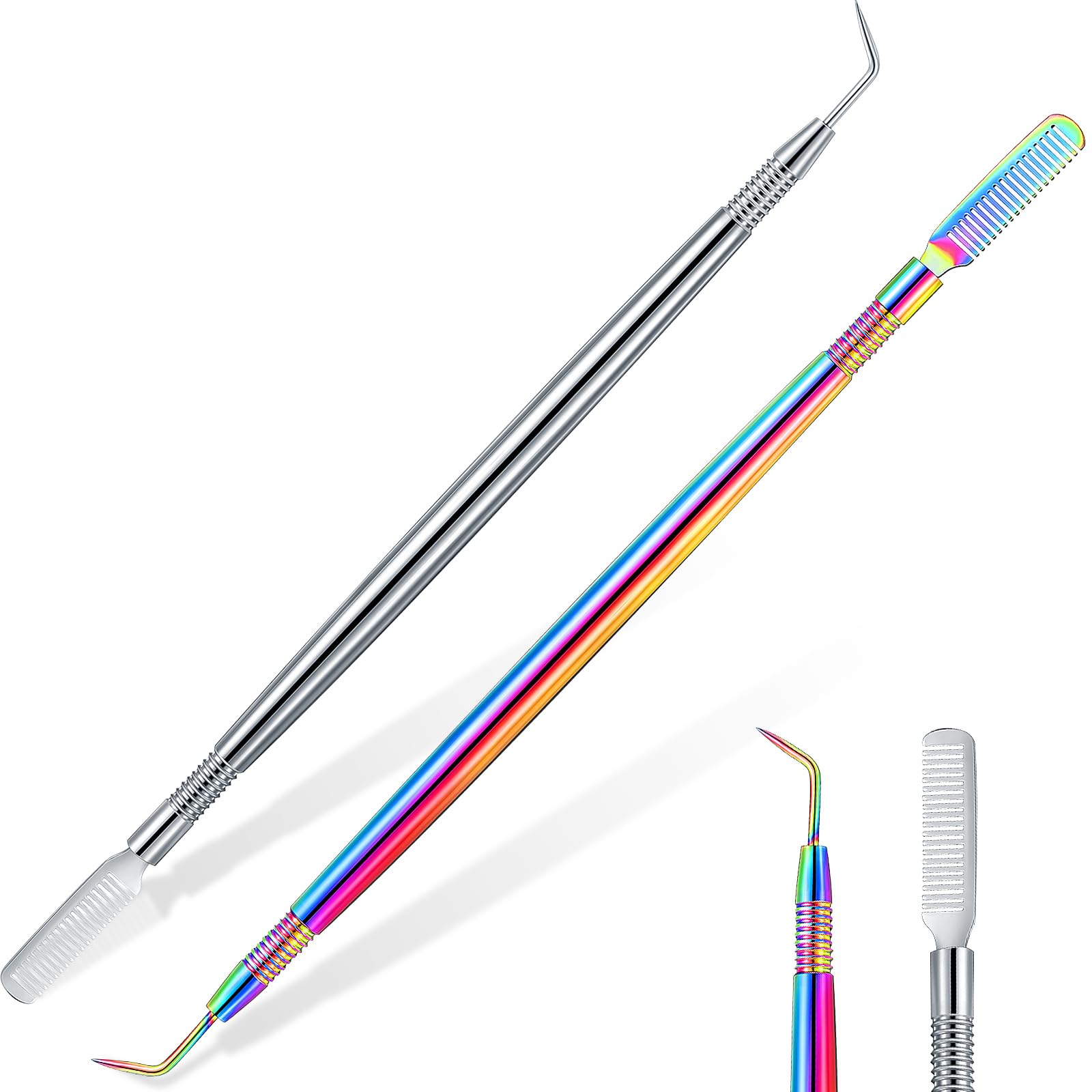 Chumia 2 Pieces 2 in 1 Lash Lift Tool Eyelash Separator Tool with Comb Stainless Steel Metal Lash Perm Lift Rods for Eyelash Eyebrow Comb Perming