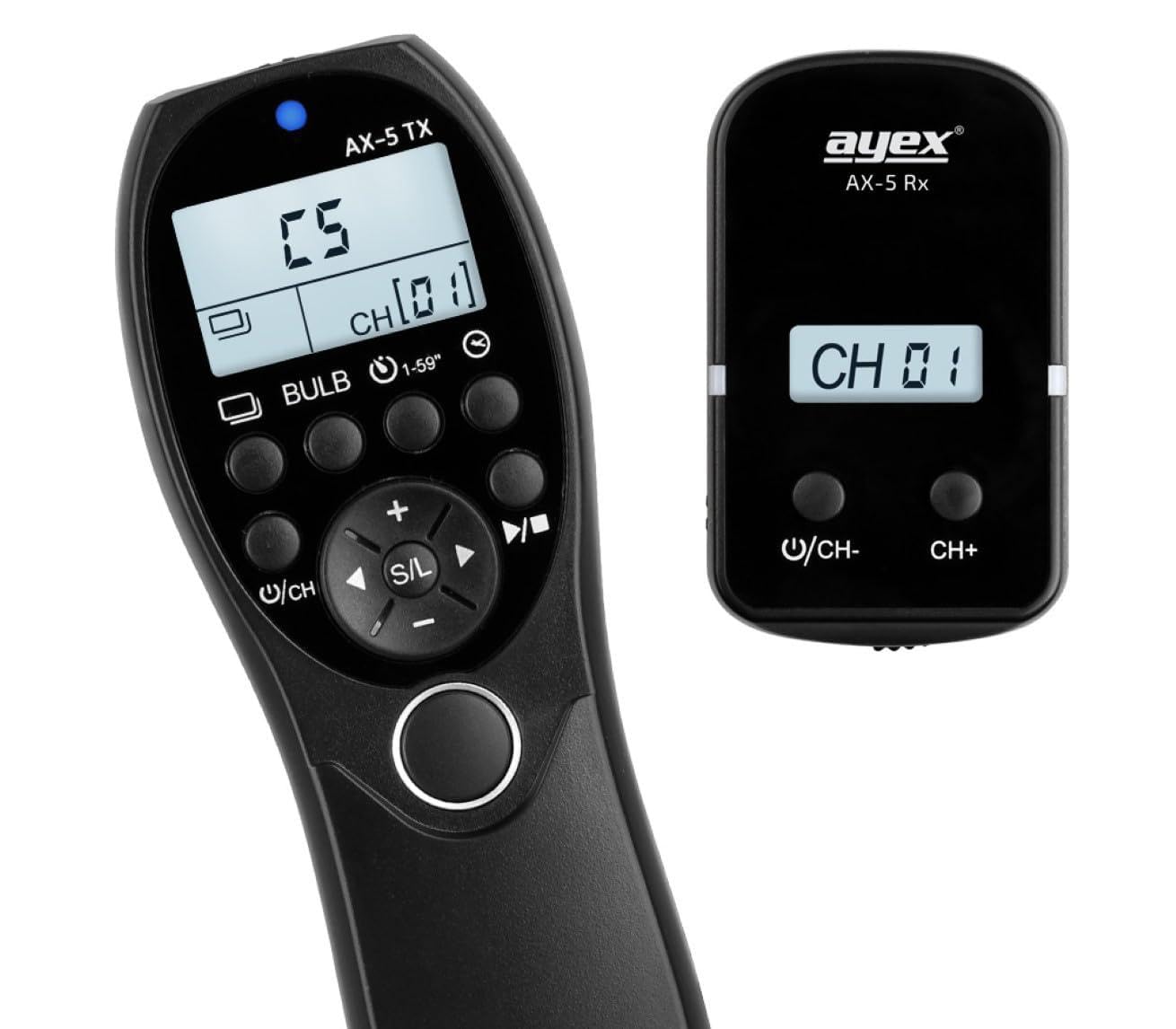 ayex AX-5 - Disparador remoto con temporizador compatible con Nikon DC3 2,4 GHz con pantalla LCD de hasta 100 m de alcance