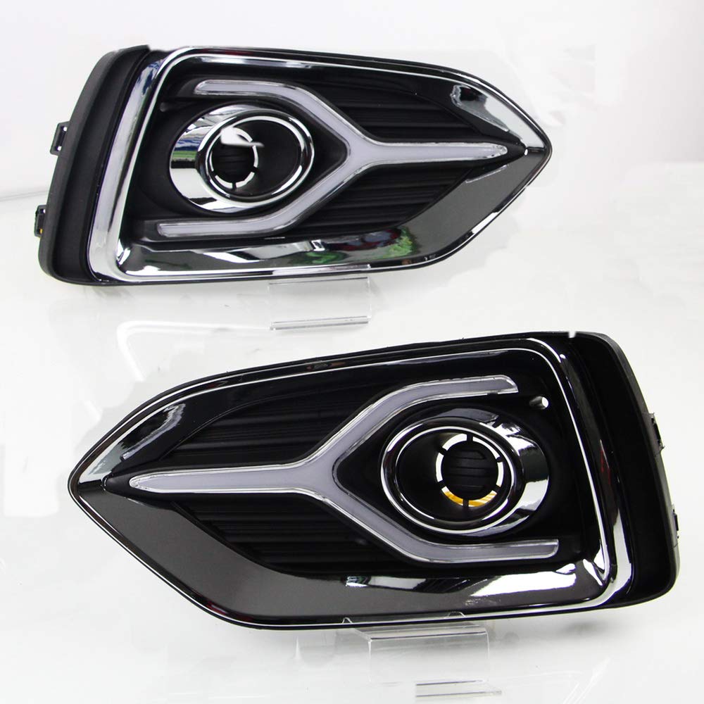 July King LED Daytime Running Light for Hyundai Accent 2018-2021, LED Front Bumper DRL with Yellow Turn Signals Light