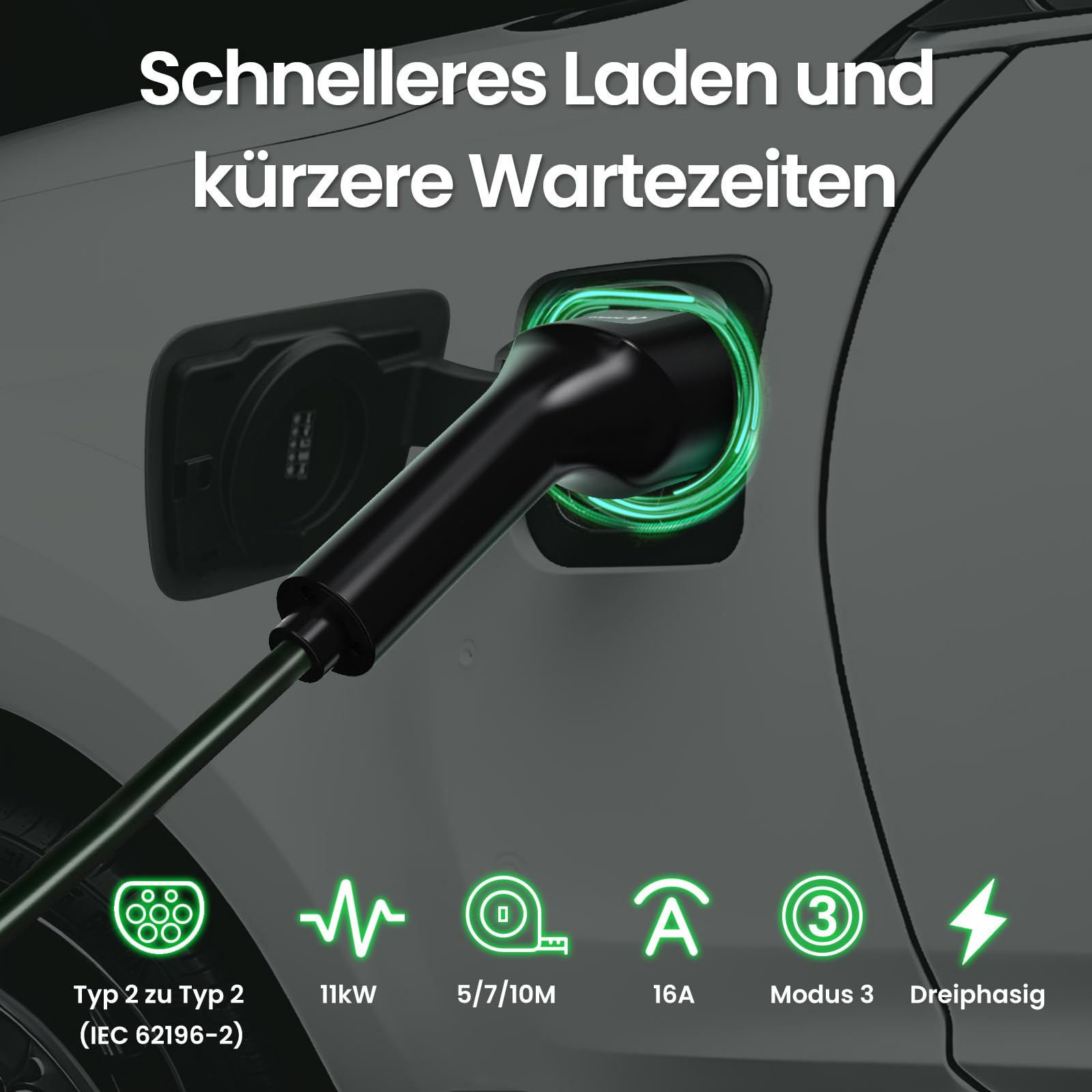 GONEO Typ 2 Ladekabel 11kW 5M 16A Ladekabel Elektroauto 3 Phasig für E Auto EV/PHEV Mode 3 mit Tasche Geeignet für Model S/3/X/Y e-Golf ID.3 i3/i8