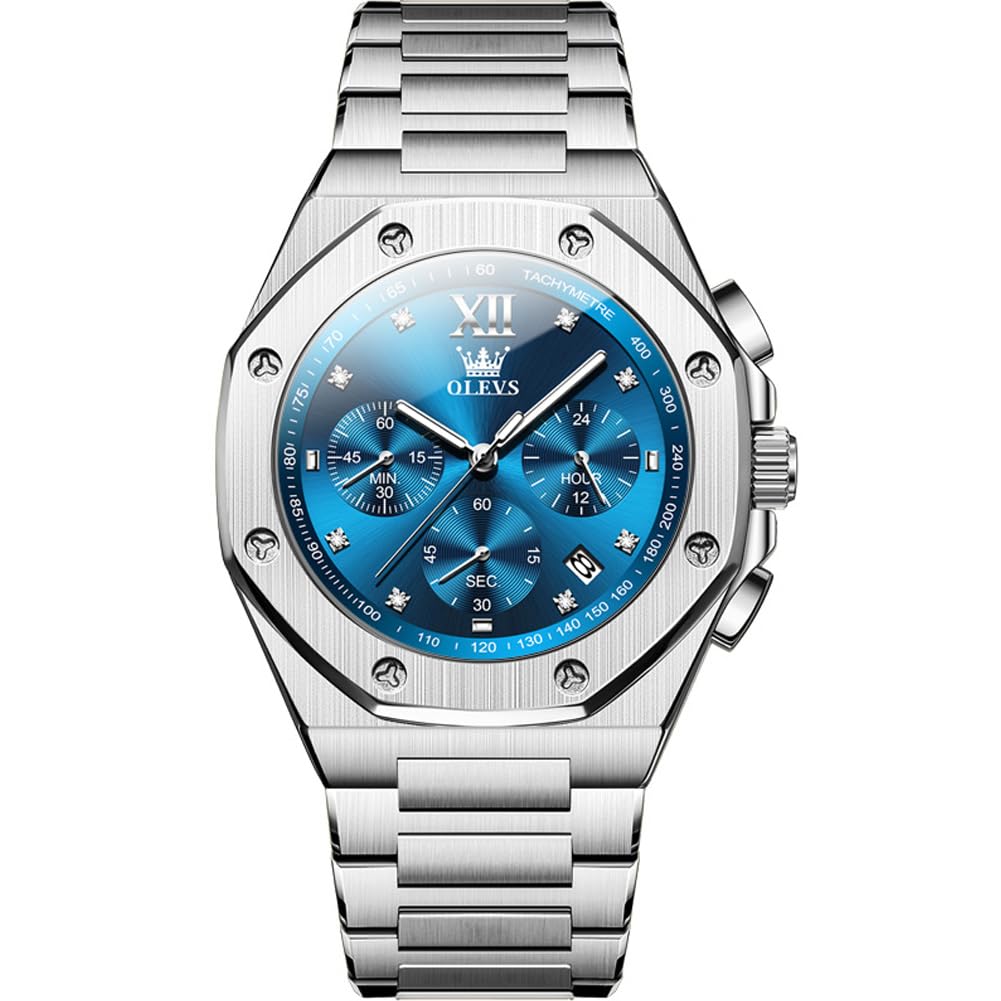 OLEVSMens Watches Octagonal Luxury Stainless Steel Dress Watches for Men Quartz Analog Large Face Luminous Relojes para Hombres