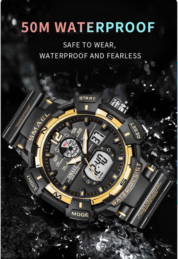 Montre Homme Montre Digital Sport Homme M ilitaire étanche,Grand écran Analogique Digital Montre avec Alarme,LED,Montres Bracelets Multifonctions