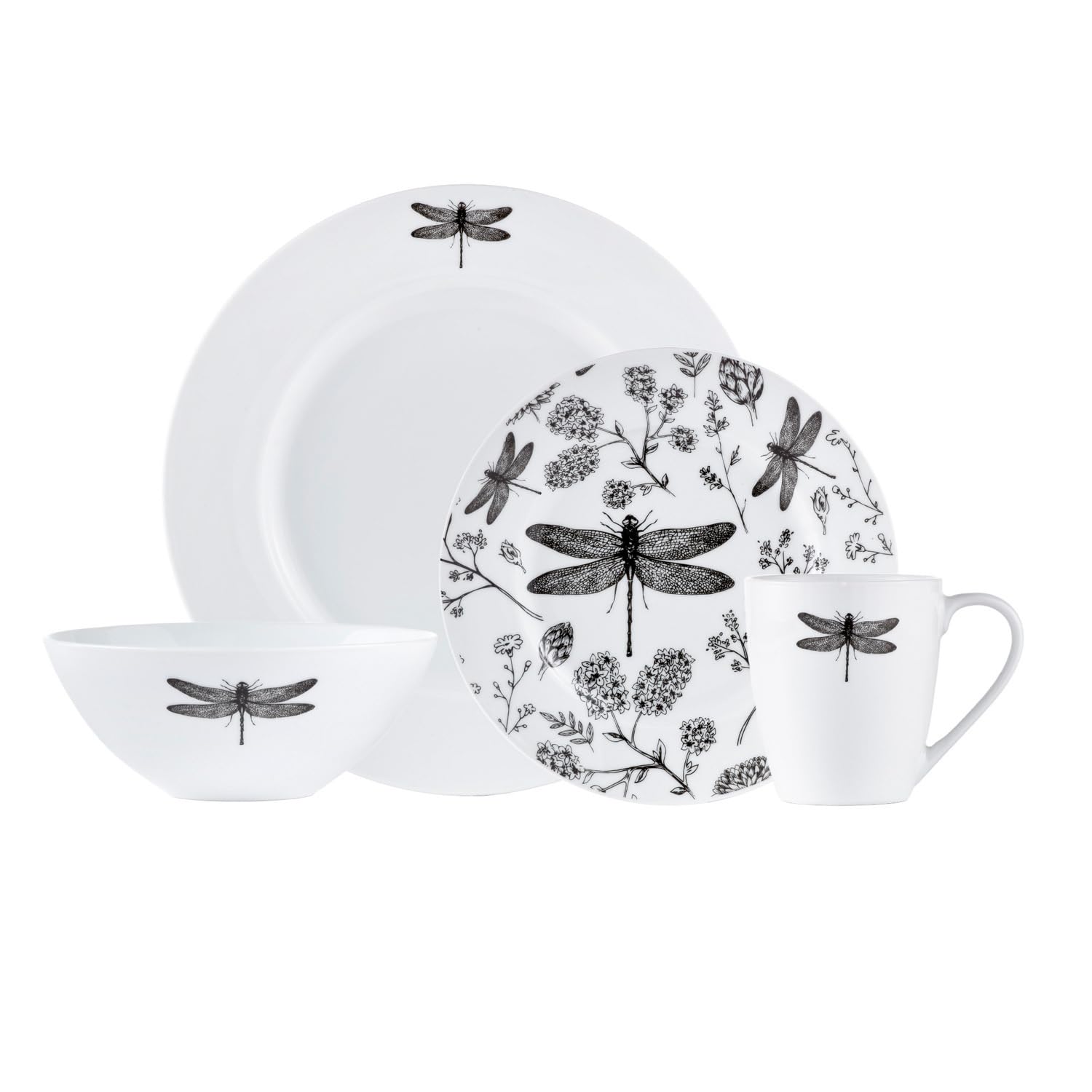 HomeStock Eclectic Exclusivity Dinnerset 16Pc Dragonfly - Elegant 16-Piece Dinner Set with Dragonfly Design, Ideal for Stylish Dining and Entertaining