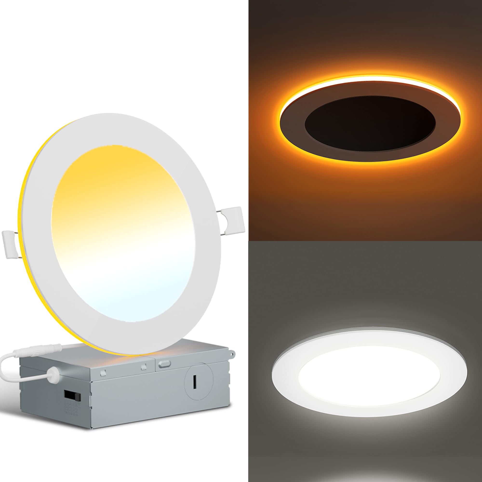 Rollin Light 1 Pack 4 Inch Canless LED Recessed Lighting with Night Light Mode, 6CCT Ultra-Thin 9W 750LM Dimmable Retrofit Recessed Downlight Wafer Lights for Ceiling Soffits, 2200K to 5000K