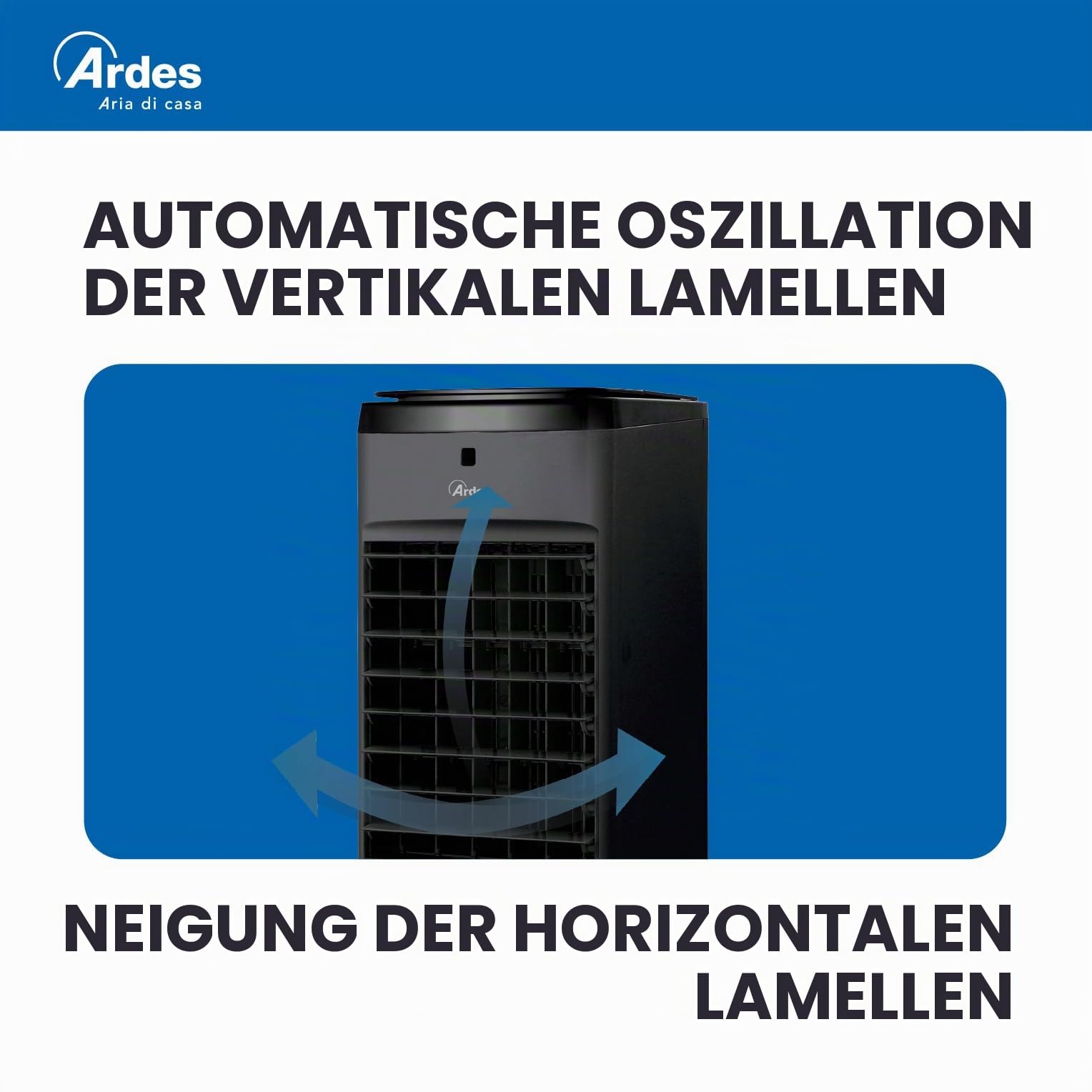 Ardes Penny Q-BLACK Verdunstungskühler 60W mit Automatischer Oszillation, 3 Geschwindigkeiten, Timer 7,5 h, mando, Digitales LED-Panel, Touch-Bedienung, 4 L Tank und Rollen