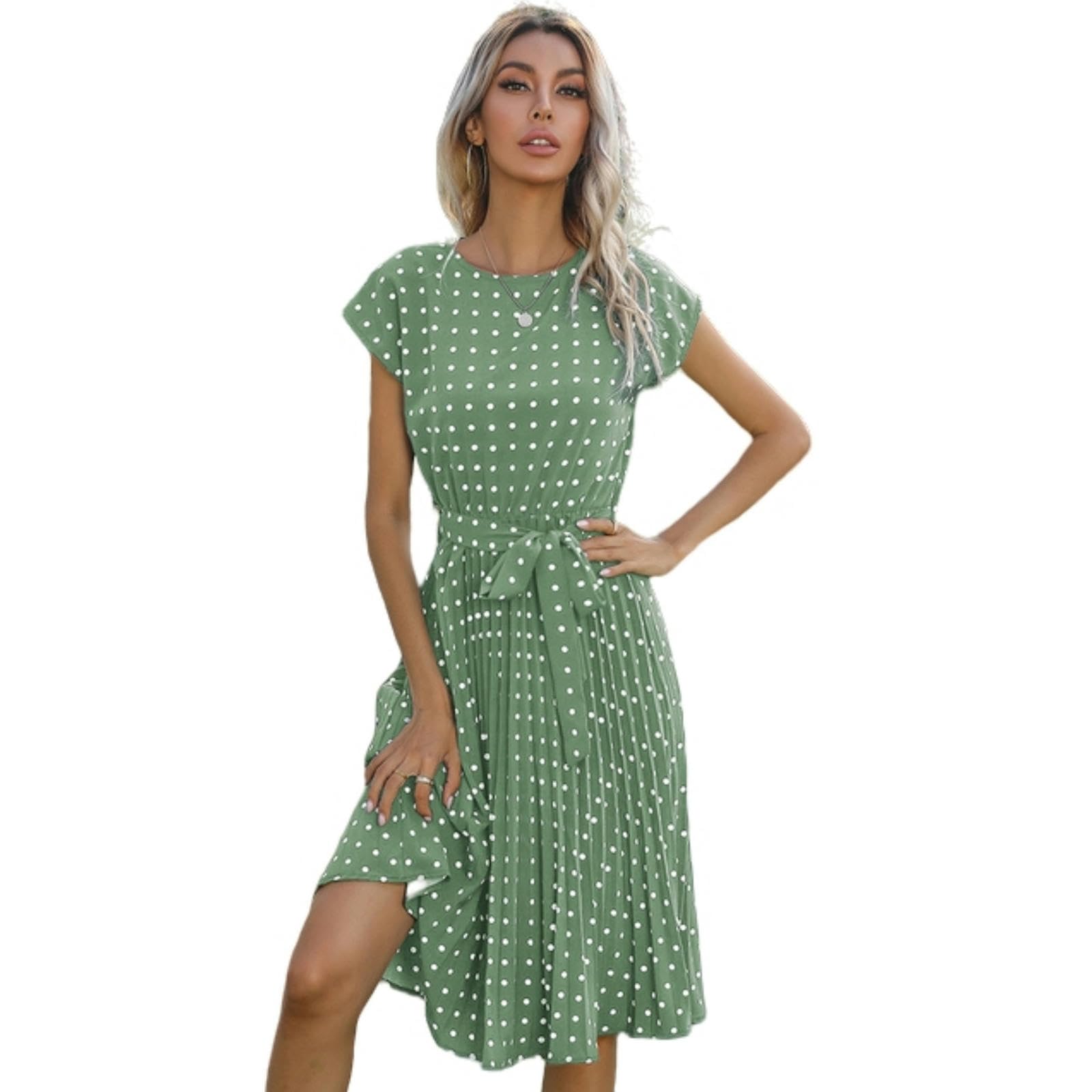 NOGRAX Vestito Women Beach Sorsess Worsting Short Short Pois Stampa A Pois Vestitido A-Line Abiti Midi A Piega Ad Alta Vita Floreale
