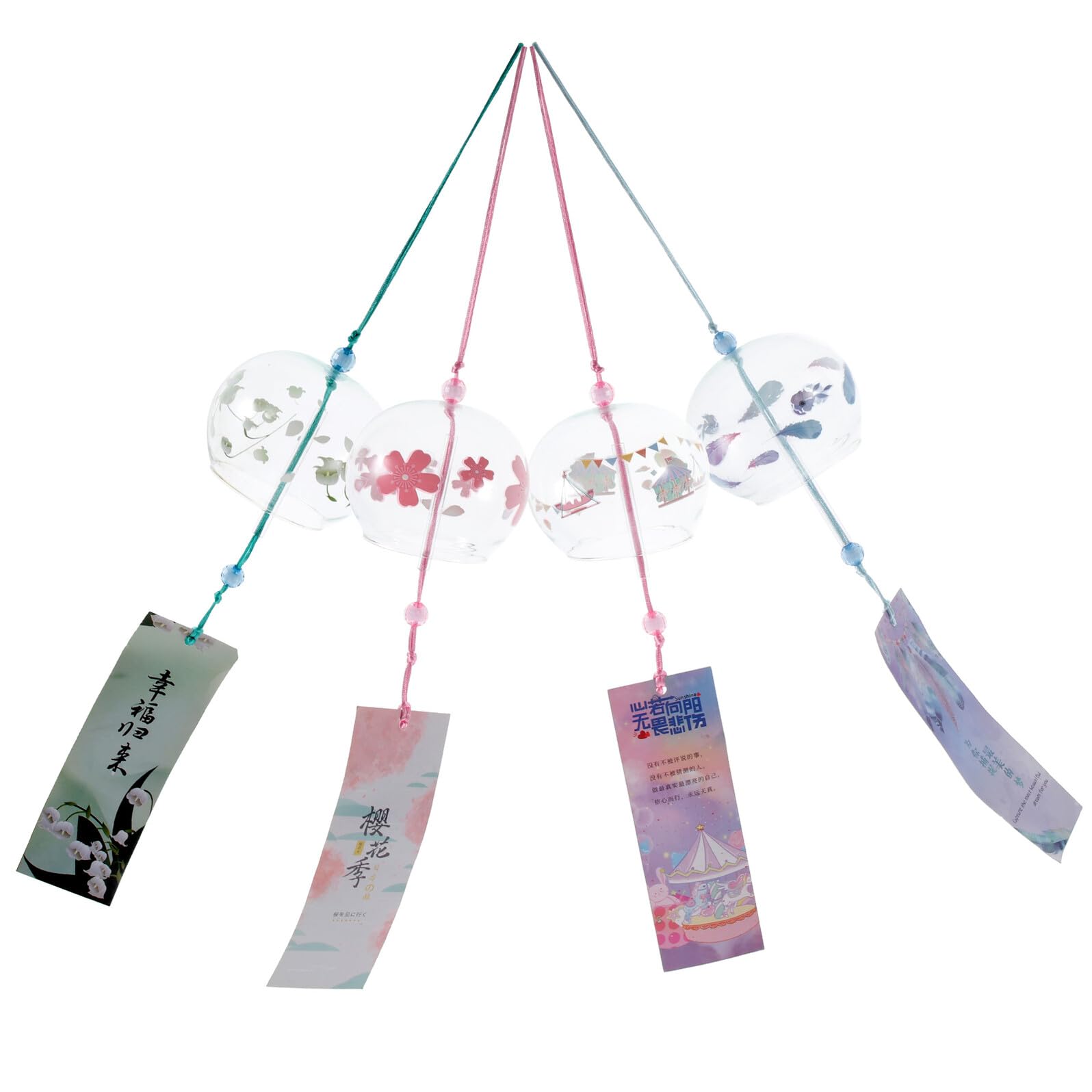 Lot de 4 carillons éoliens en verre style japonerie pour la décoration de la maison