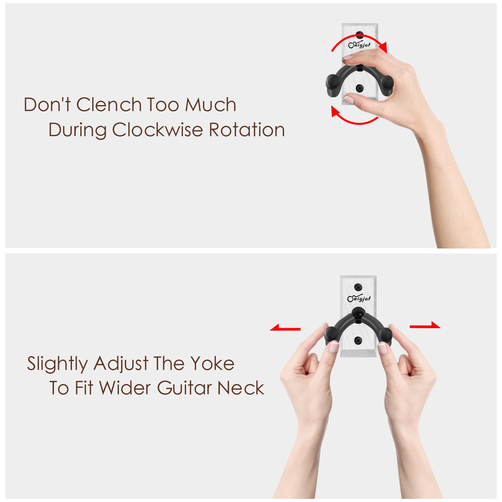 Soporte de pared para guitarra, colgador de guitarra de madera dura para acústico, bajo, banjo y más, paquete de 2, solución de almacenamiento montada en la pared para una visualización segura y fácil