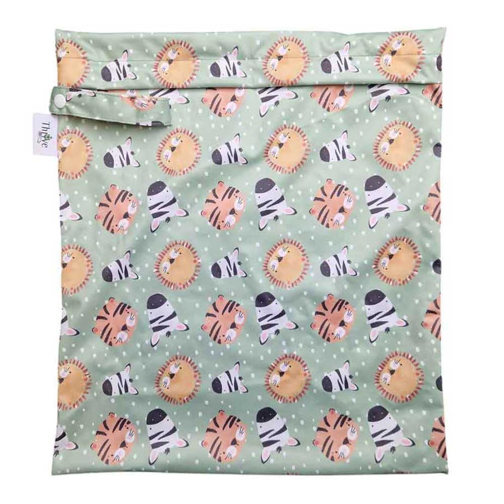 The Nappy Lady Thrive Wet Bag, Waterproof Storage for Nappies and Wet Items, Zip Closure, Essential Accessory for Cloth Nappies and eco Friendly households (Safari Animals, Medium)