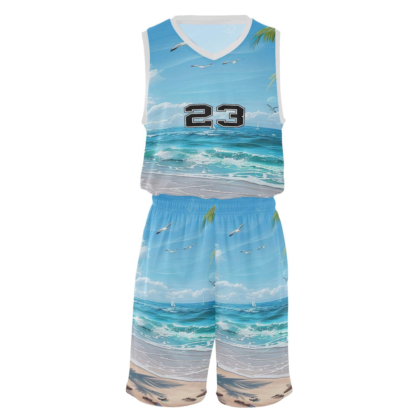 FLildon Beautiful Beach Scene Boys Basketball Jersey Set Tank Top Shorts Tracksuit Sport Training Suit for Kids
