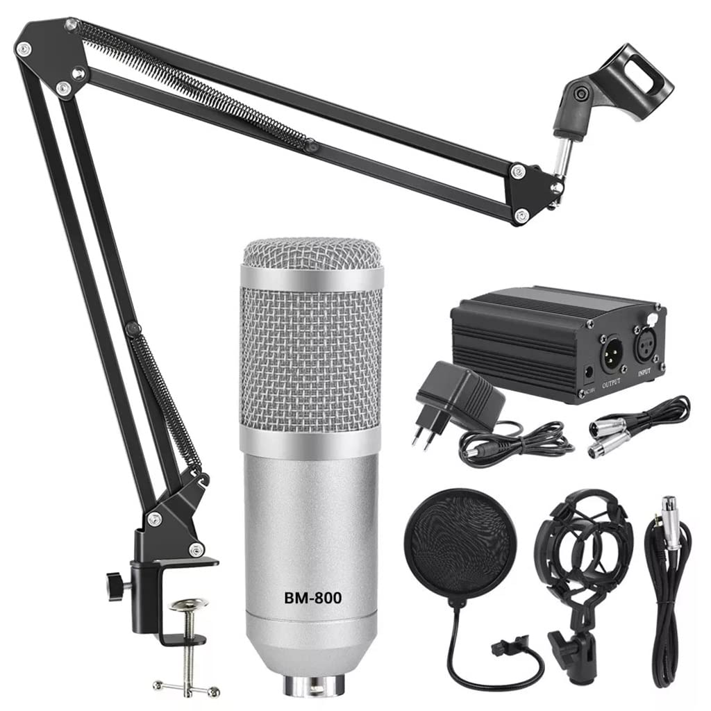 Release BM 800 Microphone Studio Sound Card Kit Condenser Microphone Podcast Streaming Game Recording Microphone (Color : Silver, Size : 4.8 * 16cm)