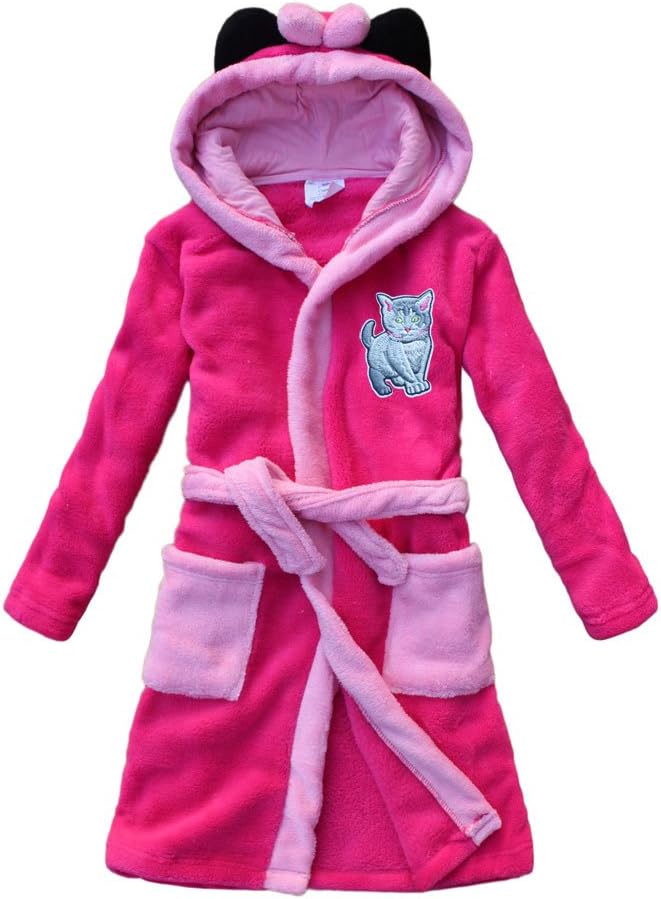 2018 cute cat embroidery girls bathrobe plum red coral velvet children's robes