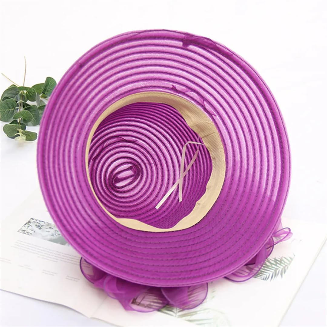 Yeuyyben Elegante cappello da donna estivo in organza a tesa larga cappelli per protezione solare per le donne chiesa matrimonio spiaggia cappello da sole pieghevole