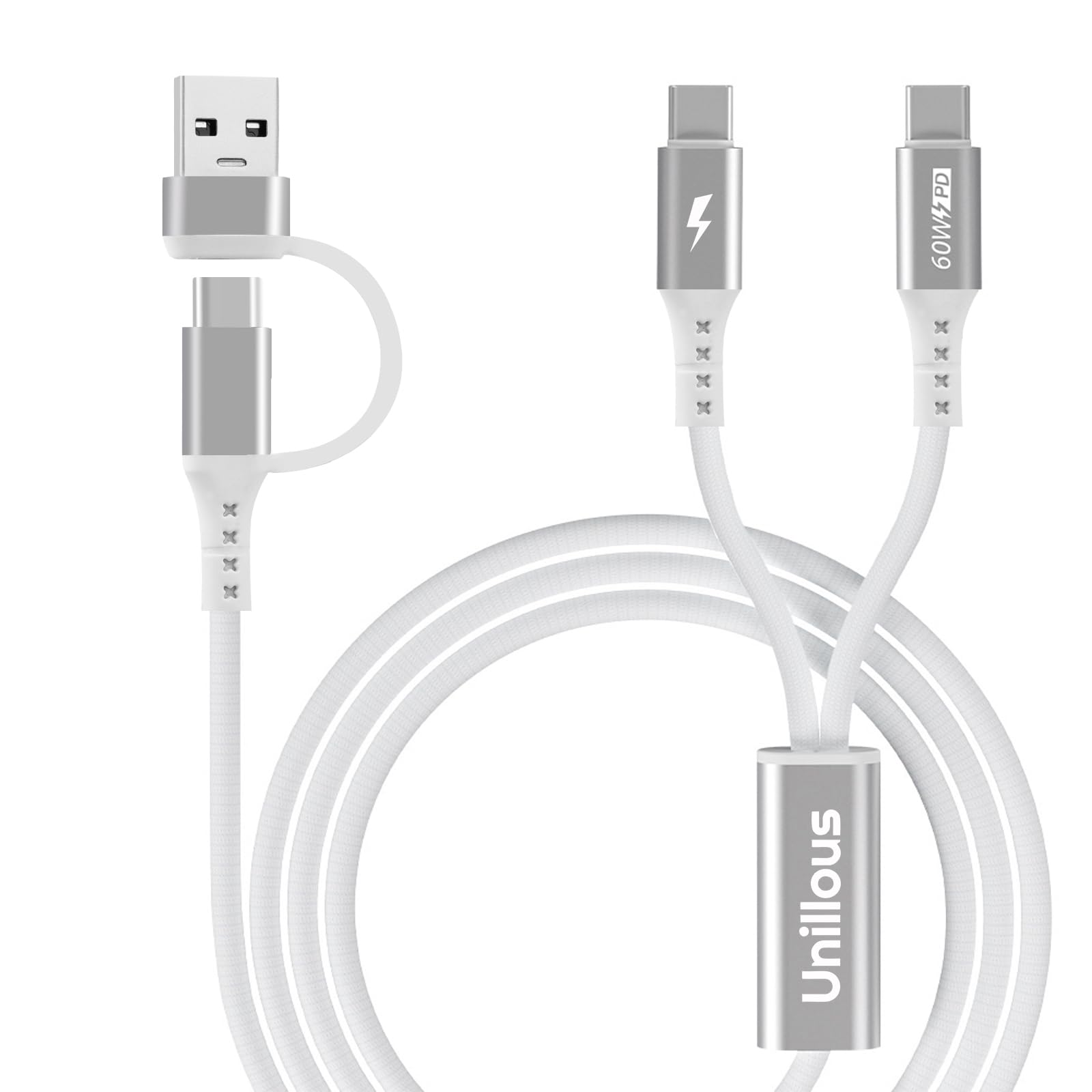 Cavo USB Type-C Ricarica Rapida con 2 porte Tipo C per Phone 17 16 15 Pro Max, 60W Dati Cavo Multiplo USB A/C 4 in 1, Multi Cavo di Ricarica per Samsung Galaxy Huawei Redmi PS4 Android Tablet- 1.2M