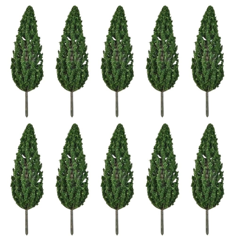 Miniature Scenery Decor 10pcs Miniature Green Model Tree, Simulation Pine Trees, 6inch Height Railway Train Diorama Garden Scenery