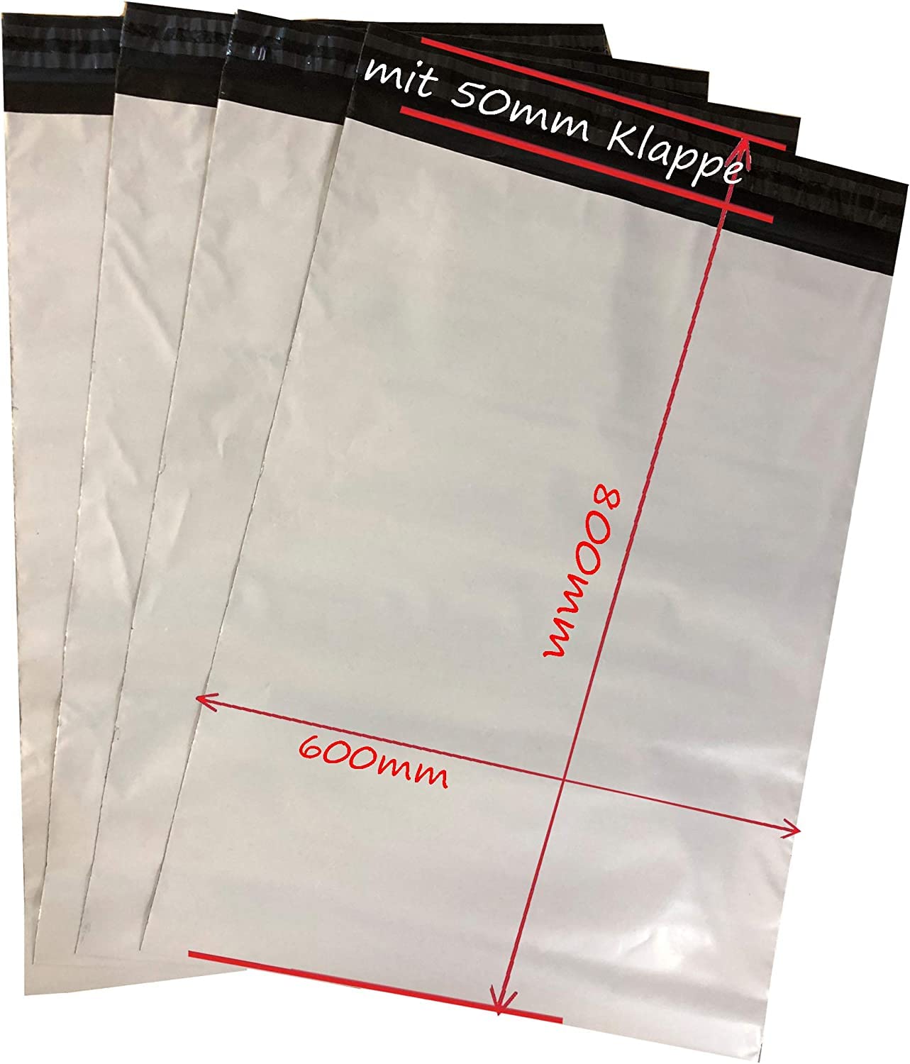 100 sacchetti per spedizione, in plastica, 60 x 80 cm, extra grandi, extra spessi, colore bianco.