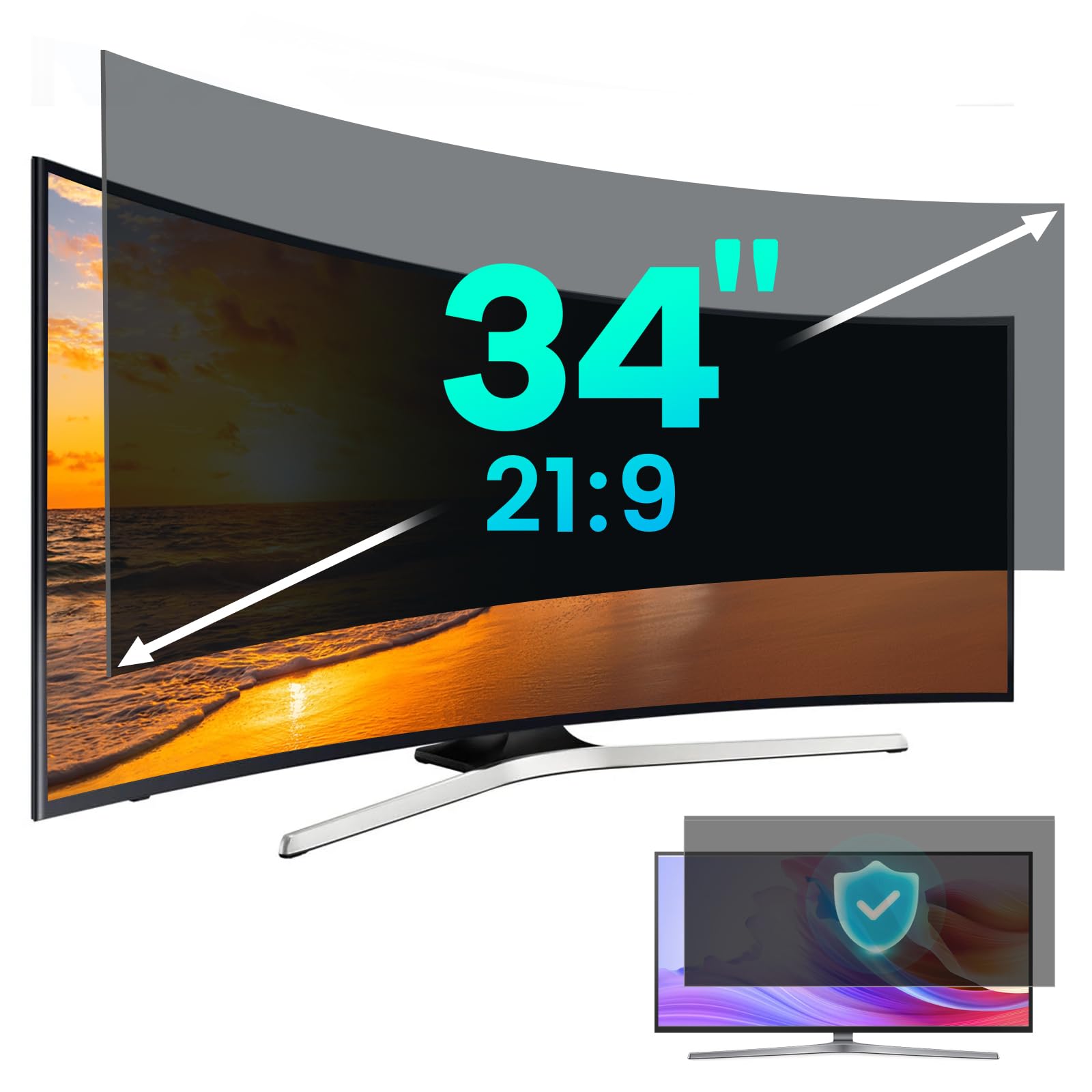 ZpTsarinal 34 Inch Computer Privacy Screen Filter for 21:9 Aspect Ratio Widescreen Monitor Removable Computer Monitor Privacy Shield - Eye Protection Anti Glare Blue Light Filter