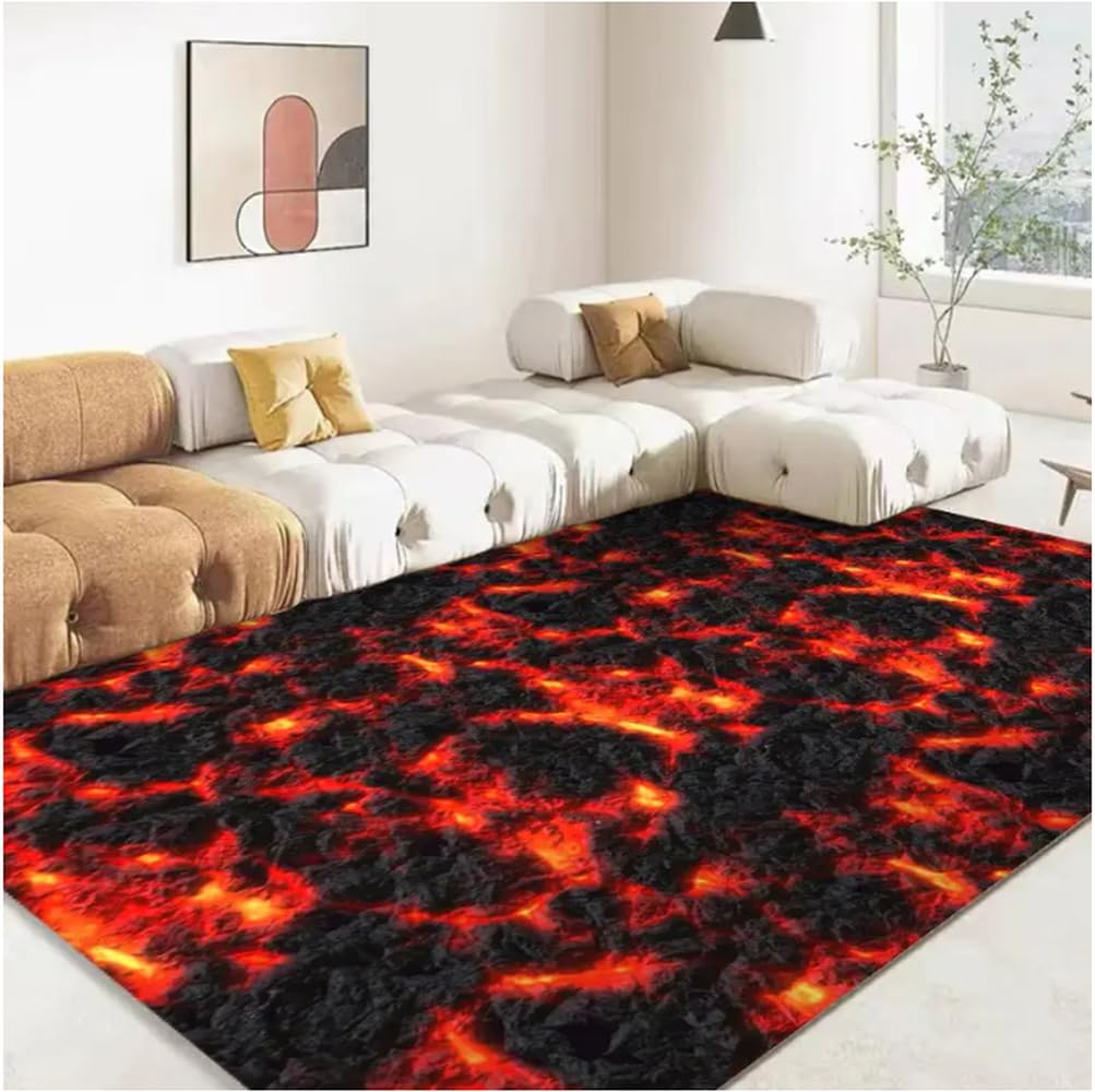Tapis de sol antidérapant Volcano Lava Magma Rouge 50x80cm