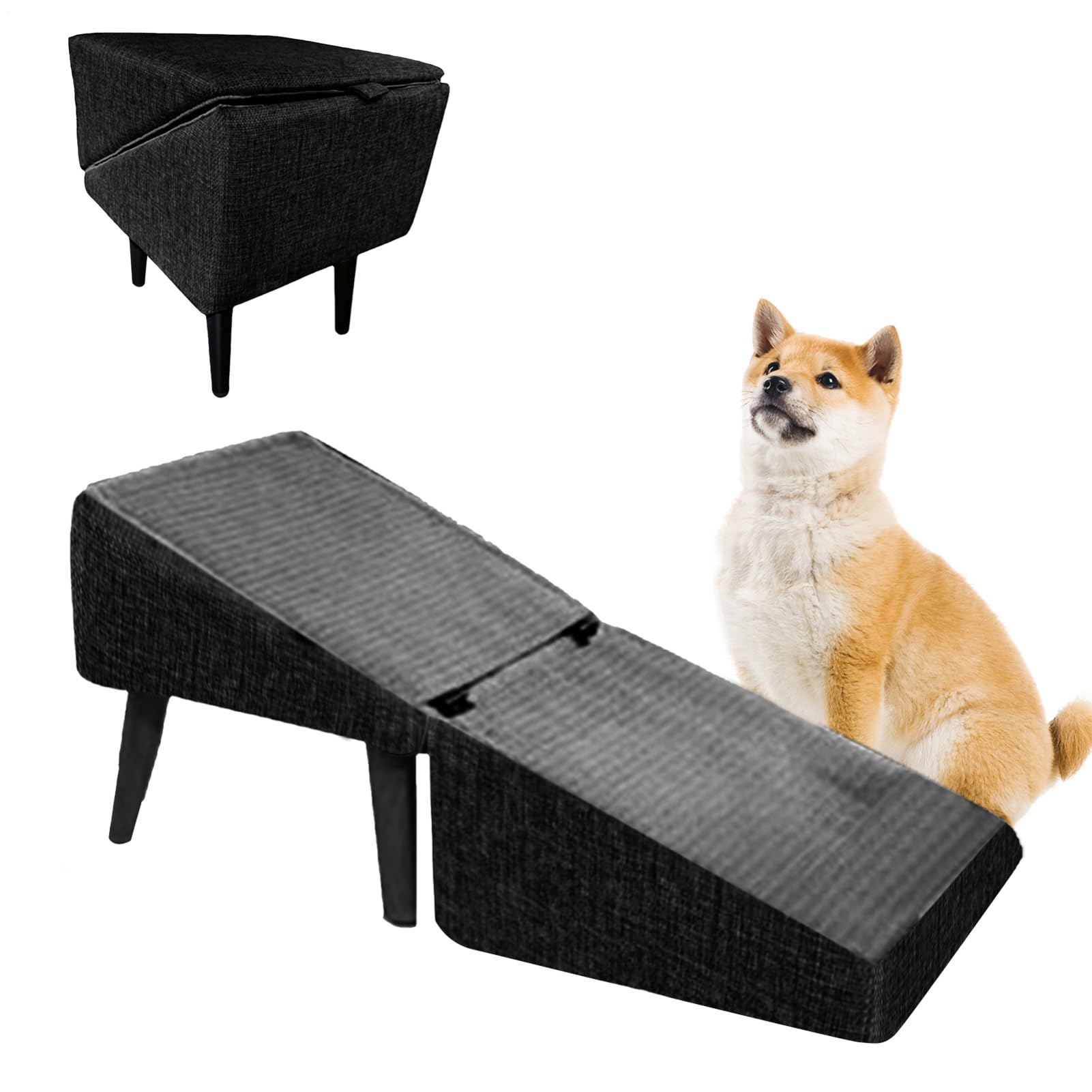 Rampa Otomana Dividida para Perros, Escalones para Sofá Cama, Escalera Plegable para Gatos, Sofás y Sillas para Perros, Diseño Antideslizante, Escalera Portátil para Mascotas Puf con Asiento Acolchado