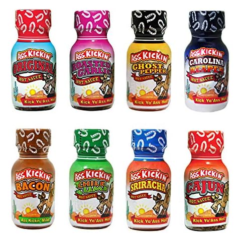 ASS KICKIN' Premium Hot Sauce Travel Size Mini Bottles - 8 Pack Gift Set With .75 oz Bottles - Perfect Christmas Gifts for Hot Sauce Fans Cover