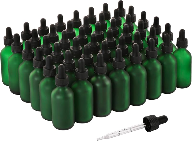 Frascos de vidro NOOEEISS com conta-gotas de 60 mL, acabamento verde fosco, pacote com 48