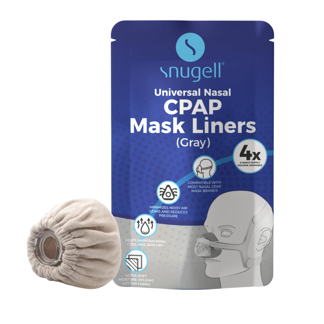 Snugell Lot de 4 doublures universelles de masque nasal CPAP – Gris – Tissu ultra doux pour la compatibilité majeure des masques nasaux CPAP – Housses de coussin réutilisables et lavables pour 6 mois
