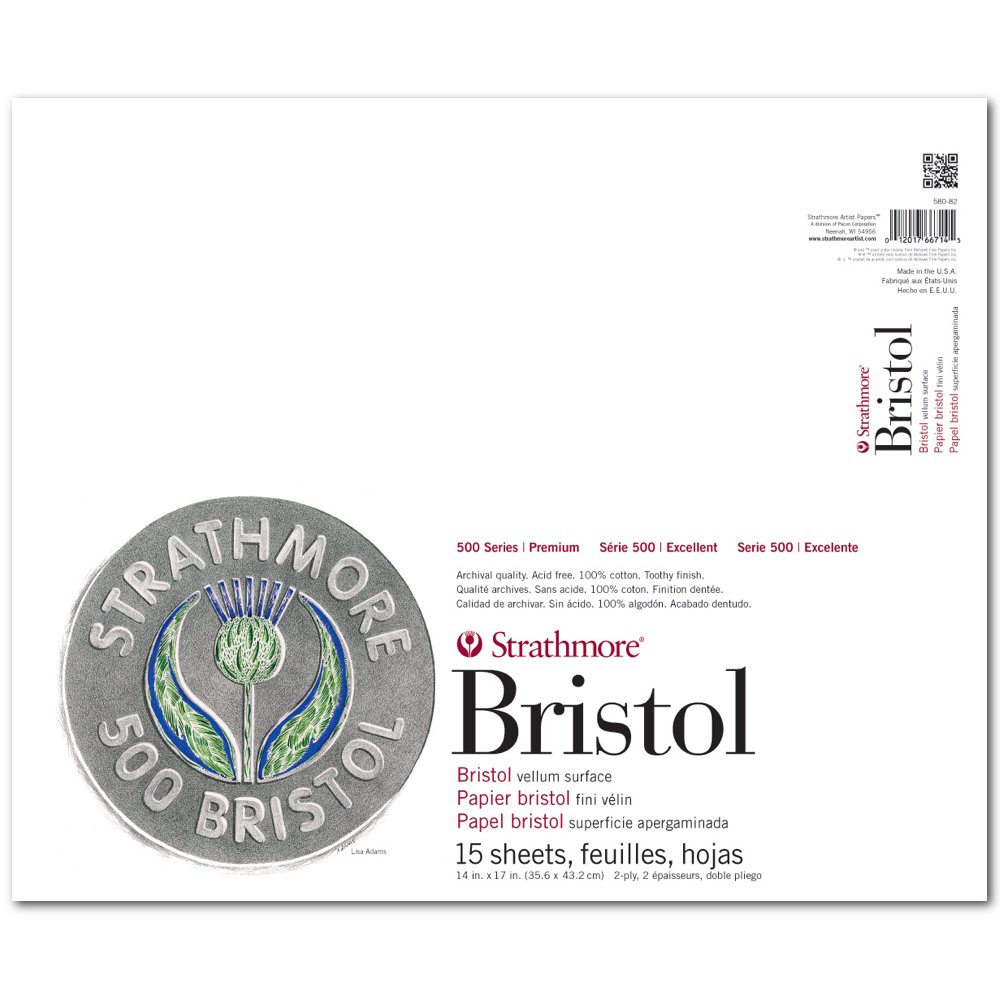 Strathmore (580-82 500 Series Bristol, 2-Ply Vellum Surface, 14"x17", Gray, 15 Sheets