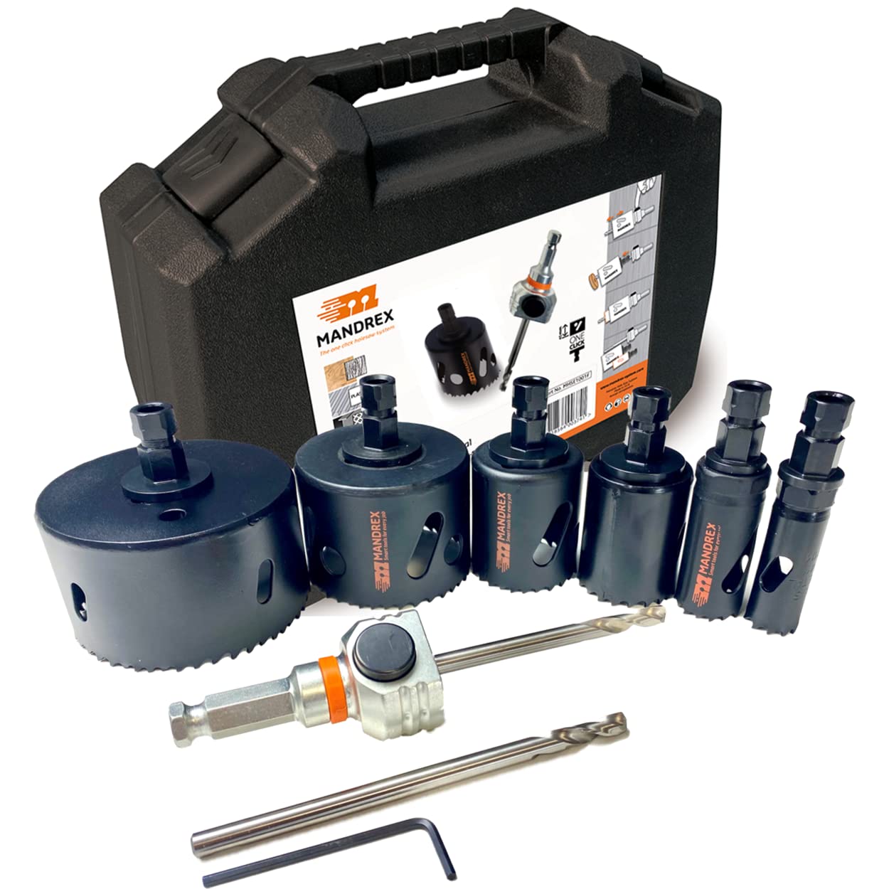 Mandrex | Lochsägen Set MHSE1002C EasyXcut 10-teilig Bi-Metall mit 45 mm Schnitttiefe für Stahl, Holz & PVC | Ø 19-83 mm