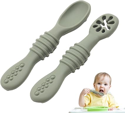 DARKSTICK Baby Self-Feeding Spoons | 2 Pieces Food Grade Silicone Spoons Toddler | Baby Led Weaning Spoon Set | Kids Food Accessories BPA Free | First Stage Self-Feeding Spoon for Baby 6 to 12 Months