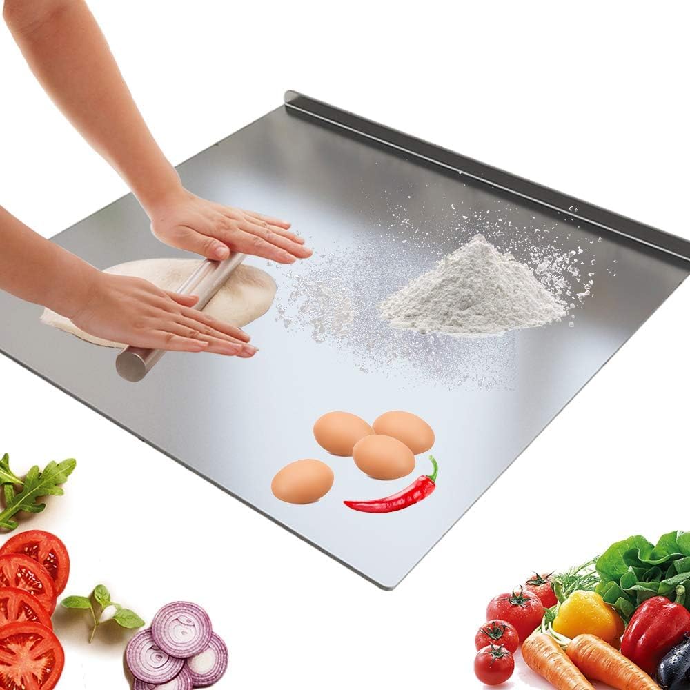 Large Cutting Board 304 Stainless Steel Cutting Board Metal Baking Mat Non Stick Thick Board Cutting Fruit Vegetable Meat Kneading Rolling Bread Pizza Biscuits Dough Sturdy Kitchen