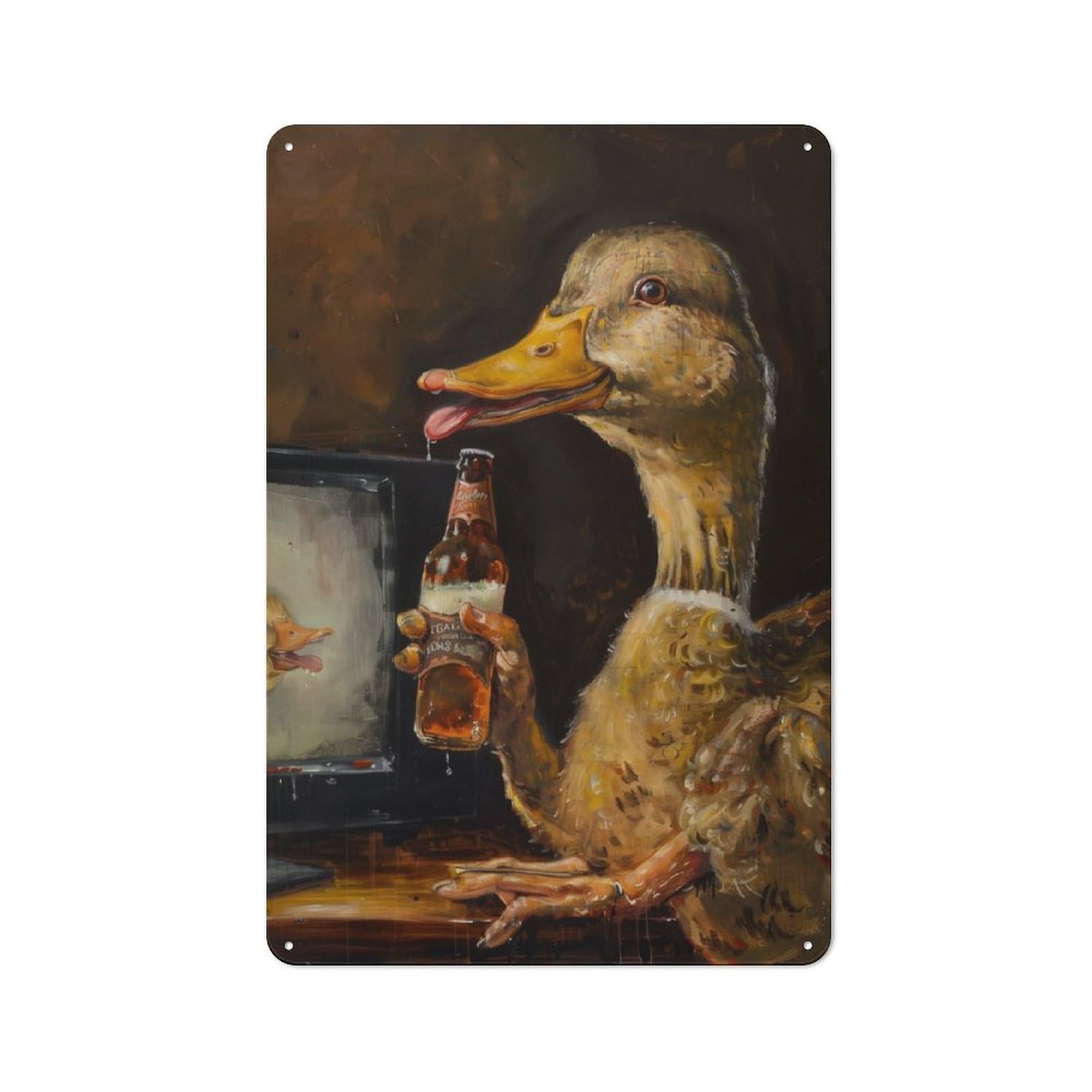 Junmoney Drunk Duck Drinking Beer Country Vintage Metal Wall Decor 30X20cm, Country Metal Sign For Kitchen, Cottage, Porch Or Garden Room