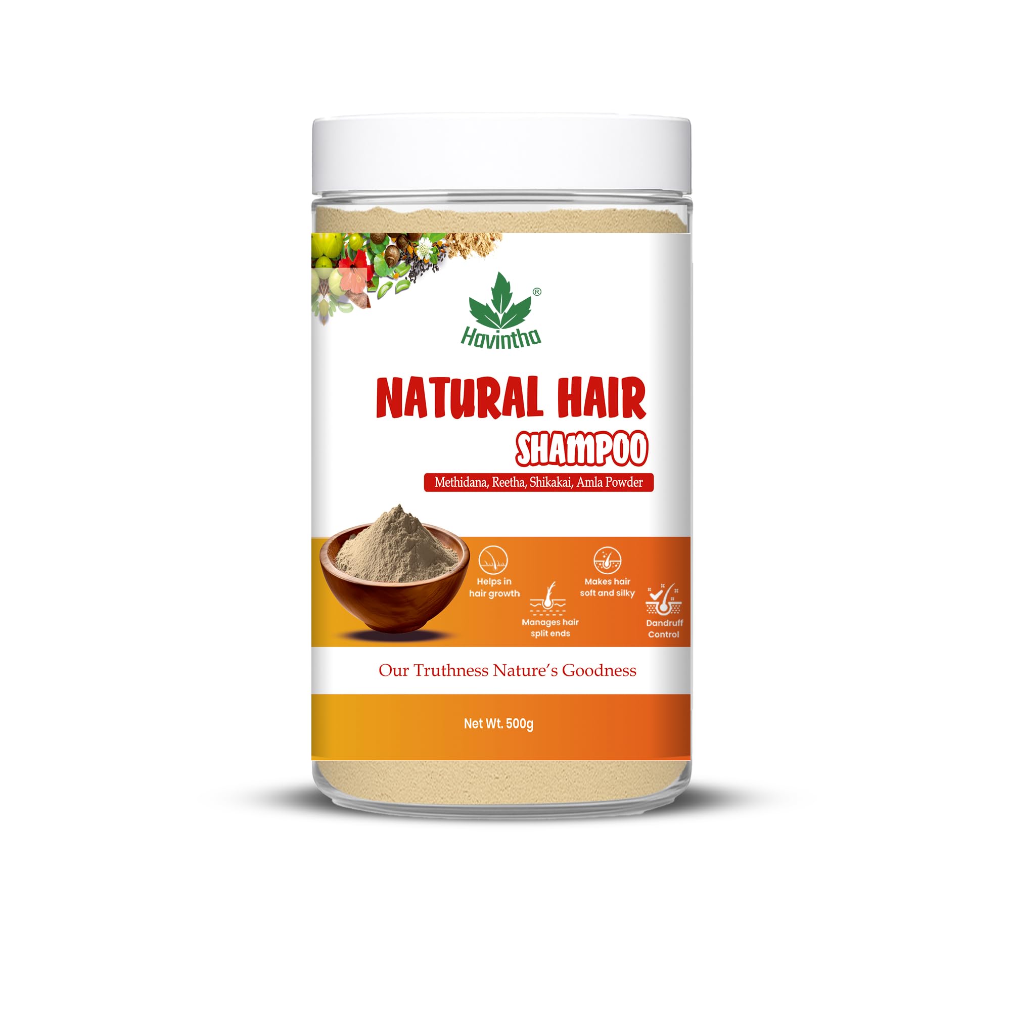 Natural Hair Shampoo With Herbal Amla Reetha Shikakai And Methi Dana Powder For Men & Women, Totally Organic | Paraben And Sulphate Free Shampoo - 500g (JAR PACK)