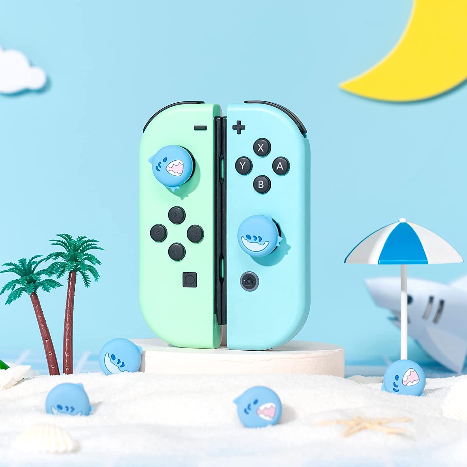 GeekShare Lindas Tapas de Silicona para Agarre del Pulgar Joycon, Cubierta de Joystick Compatible con Switch/OLED/Switch Lite, 4 Piezas - Baby Shark