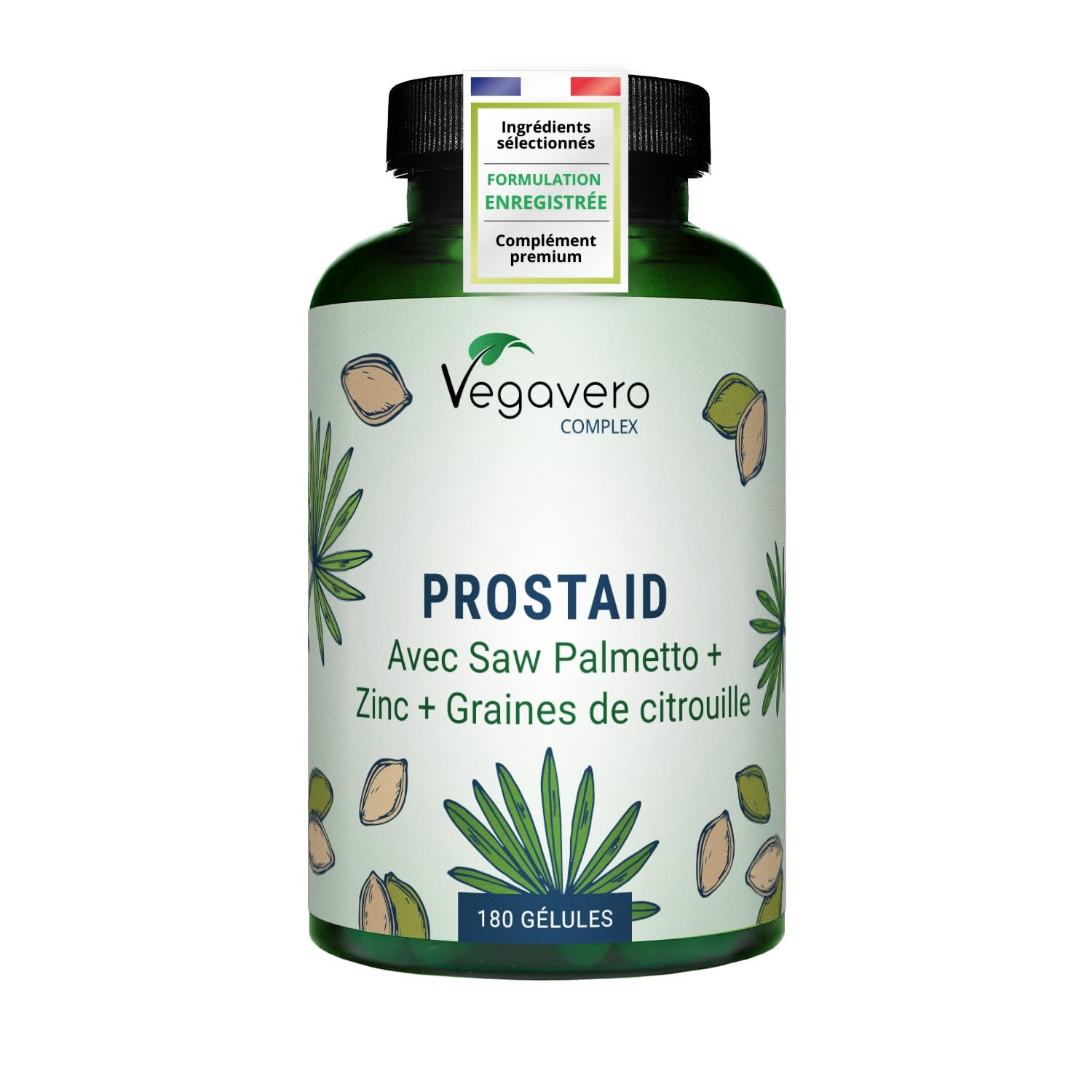 Complexe Prostate & Confort Urinaire Homme | 180 Gelules | 100% Naturel | Saw Palmetto + Zinc + Ortie + Citrouille | Avec 45% Acides Gras | VEGAN | 3 Mois