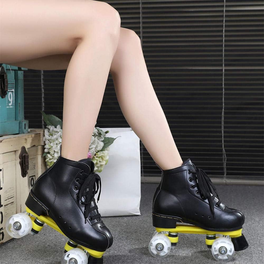 Quad Roller Skate Women's Double Row Skates Suitable for Beginners with Brakes Unisex/Black/US8