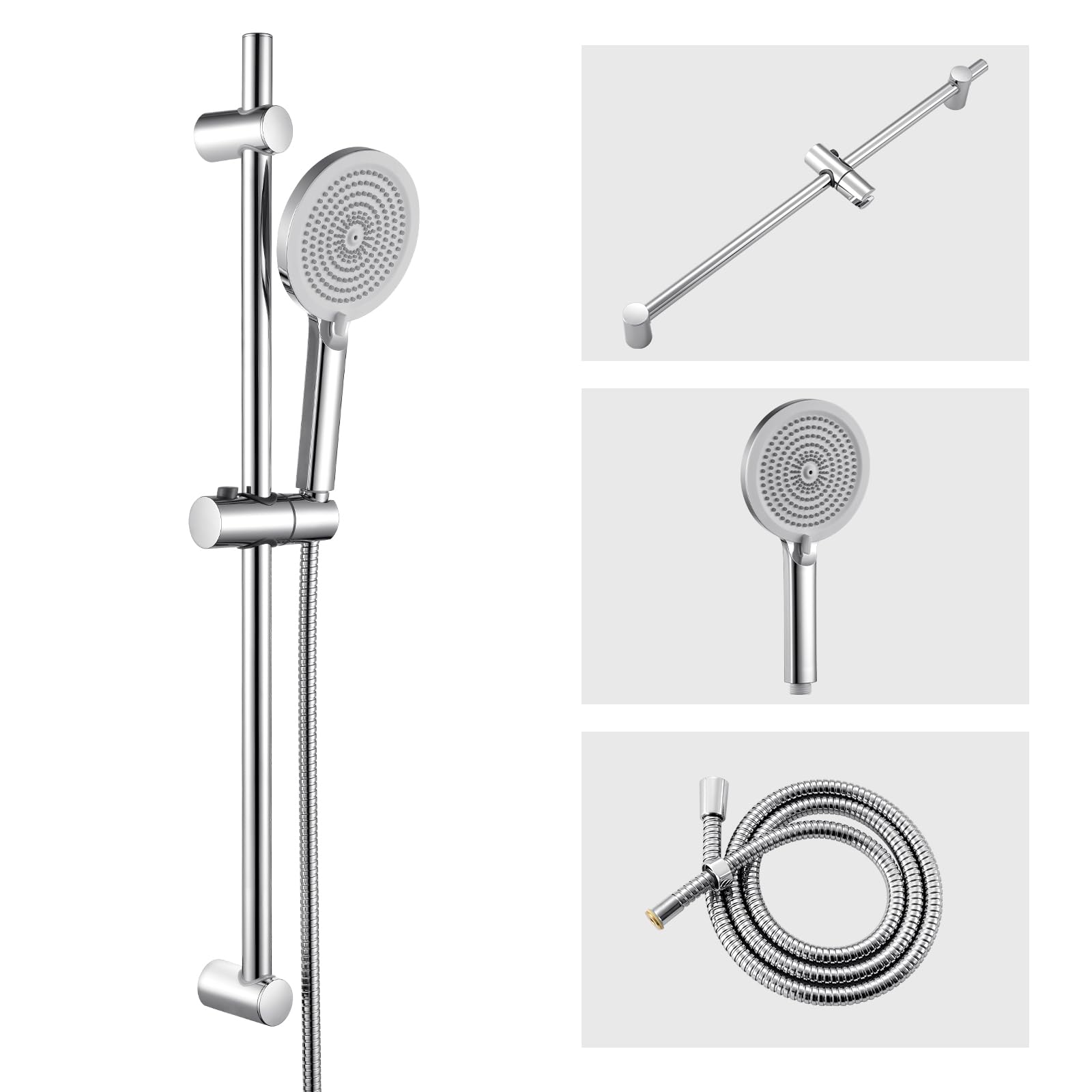 Auralum Douchestang Met Doucheset - Ronde Douchekop 4 Straalsoorten | RVS 70 Cm Stang & 150 Cm Slang | Chroom
