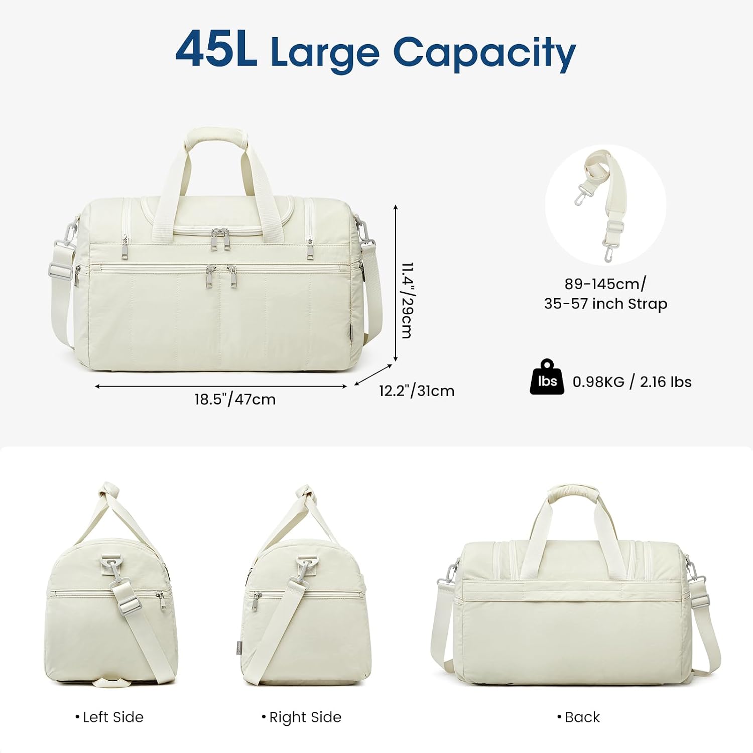 G4Free 45L Travel Duffle Bag for Women Men 3 in 1 Duffel Bags with Shoes Compartment Gym Backpack for Weekender Overnight, Beige