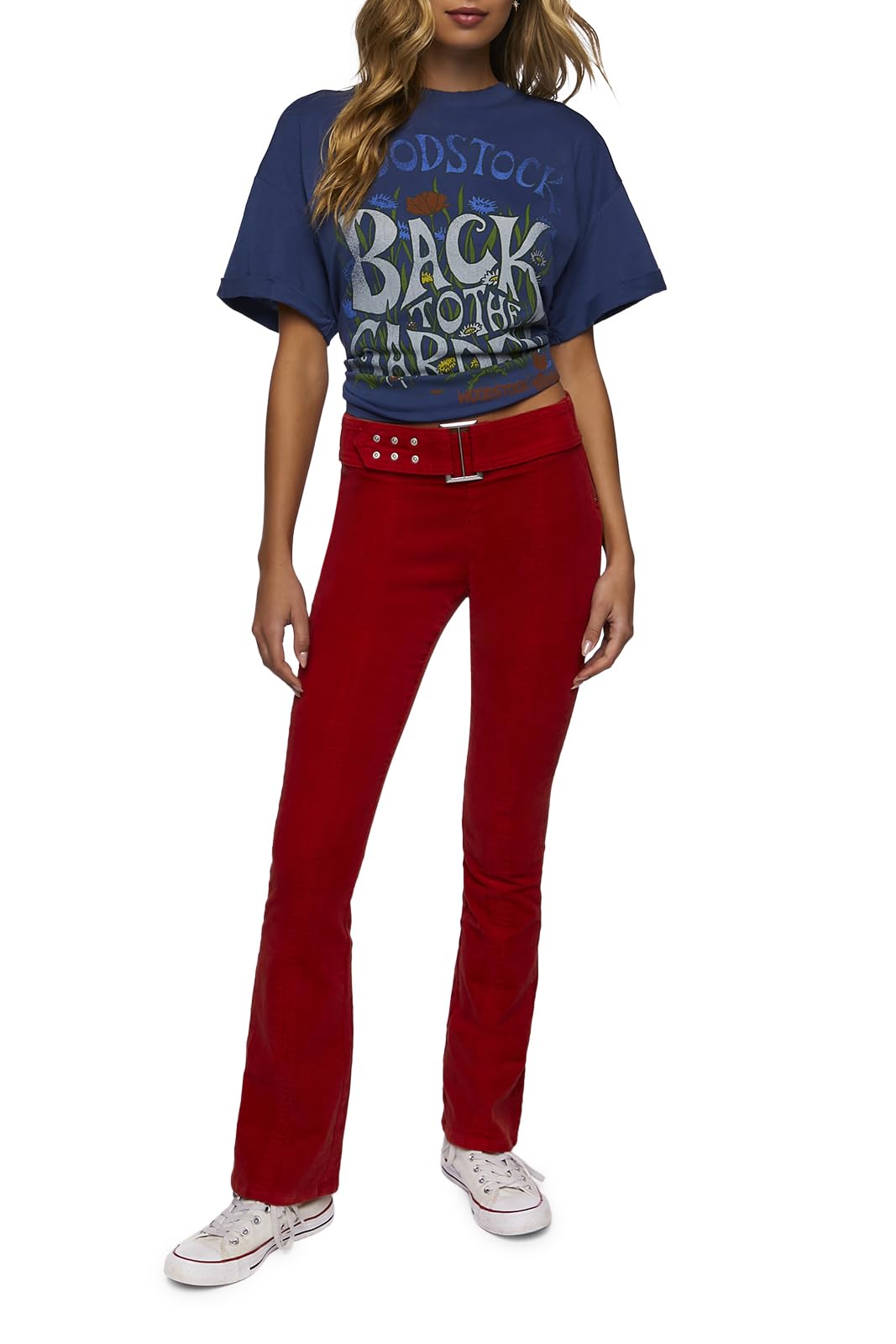 Forever 21 Womens Corduroy Belted Flare Pants