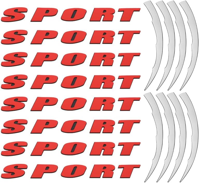 PENSUN 8 Sets Permanent Tire Lettering Sticker Sports Fit for All Car Models PVC Material Red Letter & White Blade Style