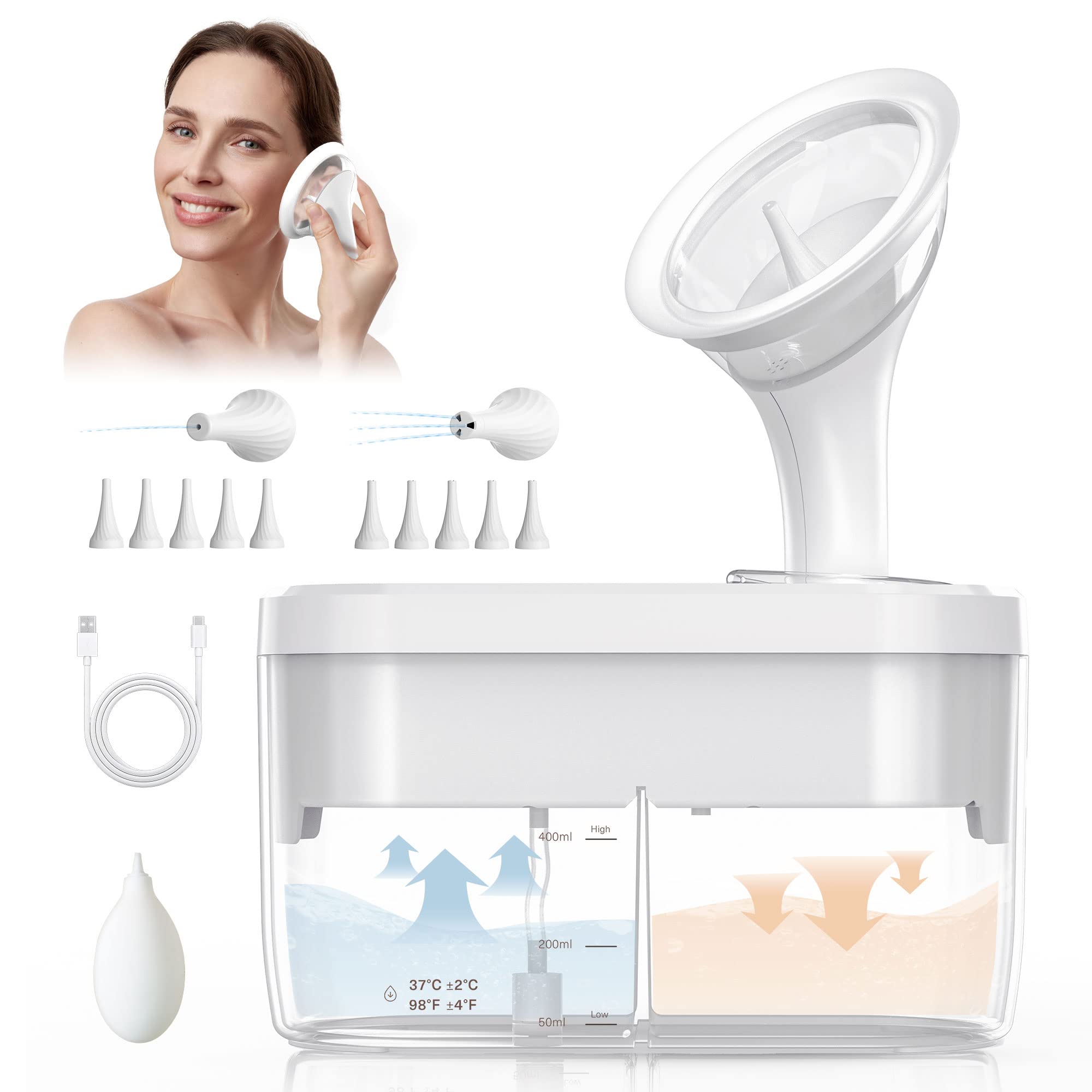 Electric Ear Wax Removal Ear Cleaner, Safe & Effective Ear Wax Removal Kit, Momspeace Ear Cleaning Kit with Automatic Sewage System, 4 Pressure Settings, 10 Tips, Ear Irrigation Ear Wax Removal Tool